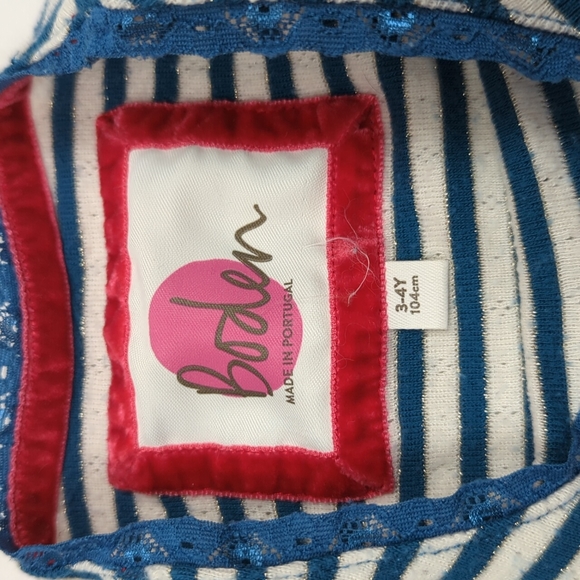 Boden Teal/White Pointelle Shirt 3/4Y - Picture 5 of 6